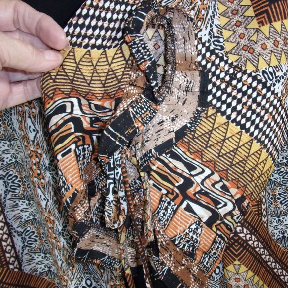 Kimono Jacket Geometric Design Black Gold Brown - Picture 6 of 7